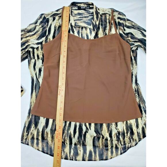 Ana Womens Top Sz M Leopard Animal Print Long Sleeve Blouse Sheer Layered Medium - Picture 3 of 6